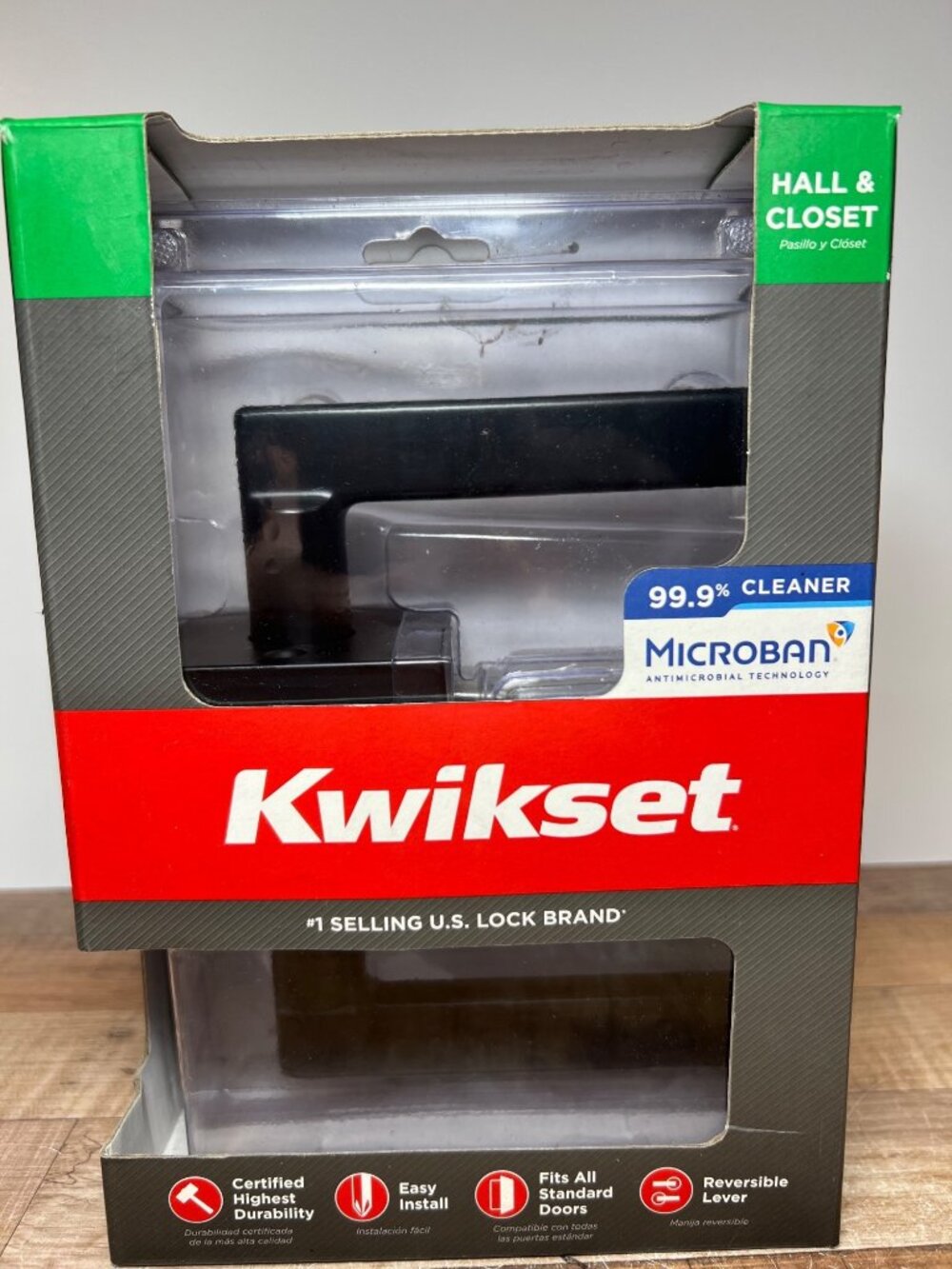 Kwikset Hall & Closet Lever With Microban Antimicrobial Technology Reversible Bl
